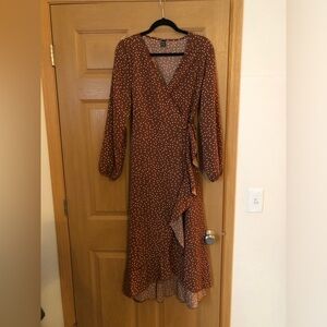 SHEIN size large brown and white polka for wrap dress